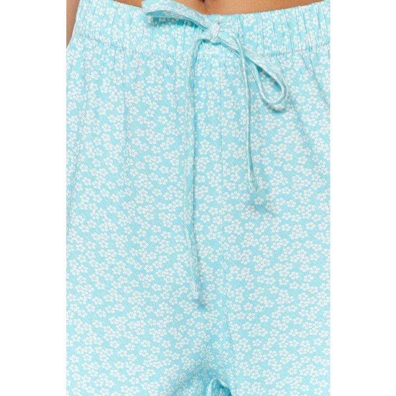 Trendyol Light Blue Floral Knitted Cotton Pajamas Bottoms