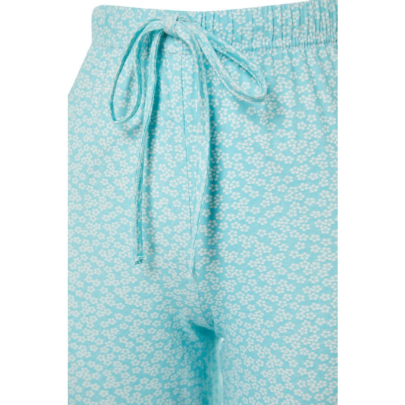 Trendyol Light Blue Floral Knitted Cotton Pajamas Bottoms