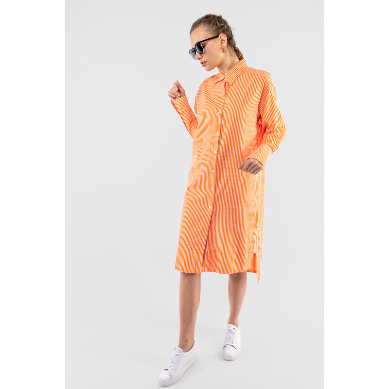 Rino&Pelle dámské košilové šaty Sezi s proužky oranžové