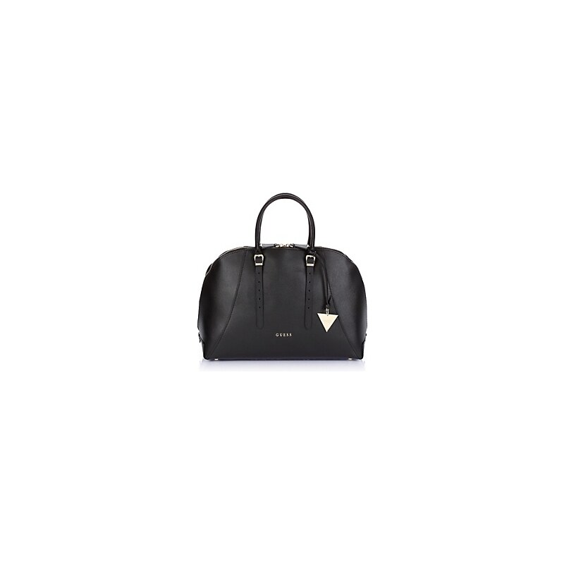 Guess Kožená kabelka Lady Luxe Leather Dome Sacthel Bag černá