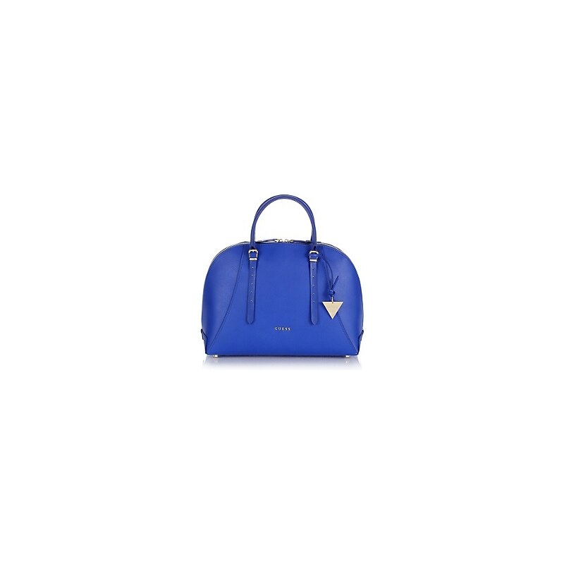 Guess Kožená kabelka Lady Luxe Leather Dome Sacthel Bag modrá