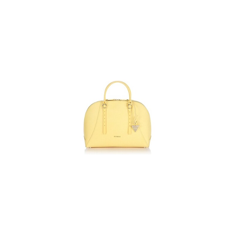 Guess Kožená kabelka Lady Luxe Leather Dome Sacthel Bag žlutá