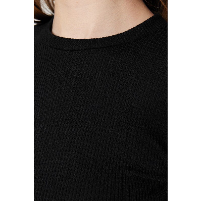 Trendyol Black Half Sleeves Knitted Body Tunic With Snap Fastener