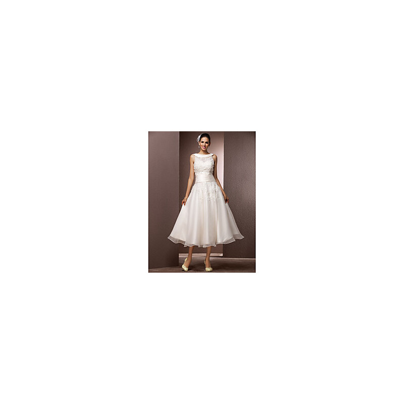 LightInTheBox A-line Bateau Tea-length Organza Wedding Dress With A Wrap