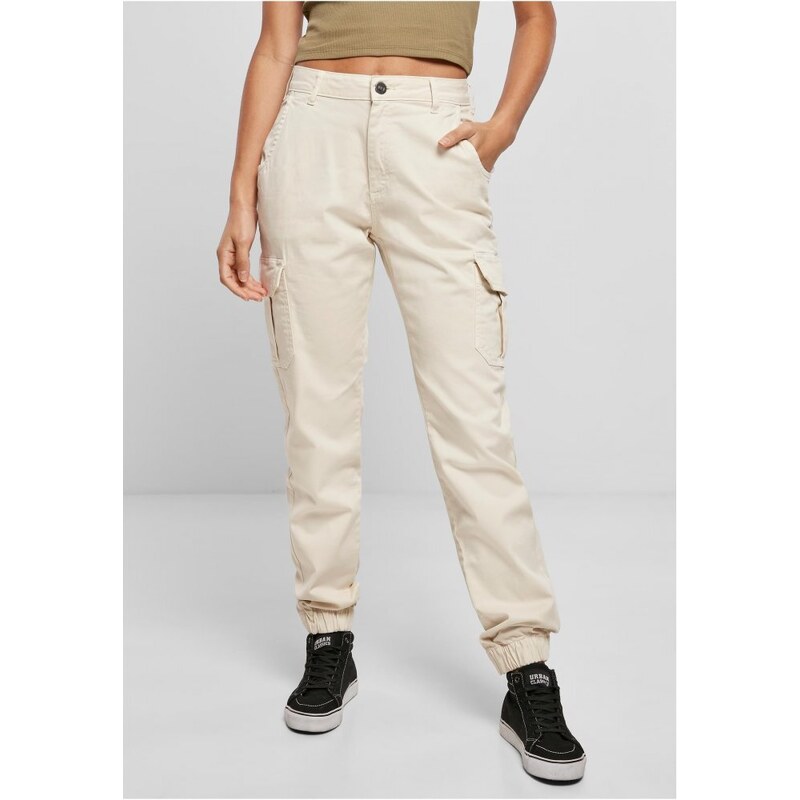 URBAN CLASSICS Ladies High Waist Cargo Pants - whitesand