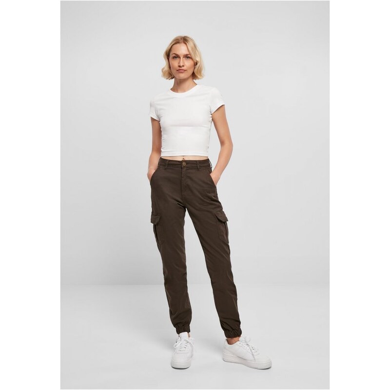 URBAN CLASSICS Ladies High Waist Cargo Pants - brown