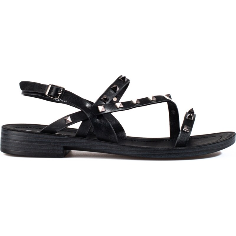 W. POTOCKI Designové dámské černé sandály bez podpatku