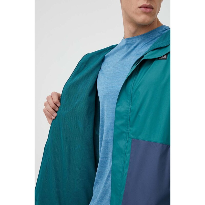 Nepromokavá bunda New Balance All Terrain pánská, zelená barva, přechodná, oversize