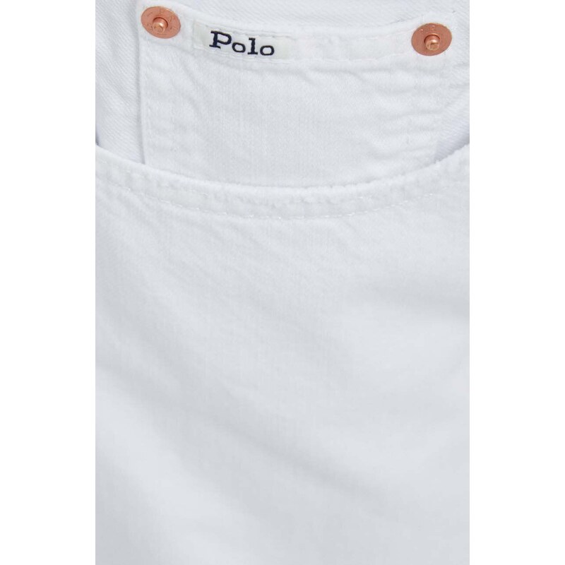 Džínové šortky Polo Ralph Lauren dámské, bílá barva, hladké, high waist