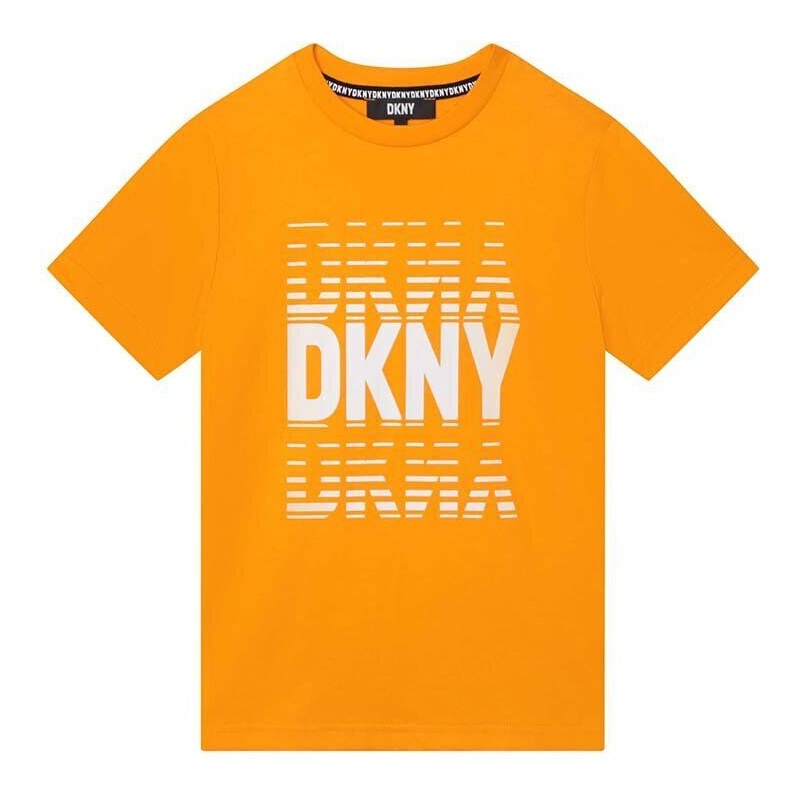 Dětské bavlněné tričko Dkny oranžová barva, s potiskem
