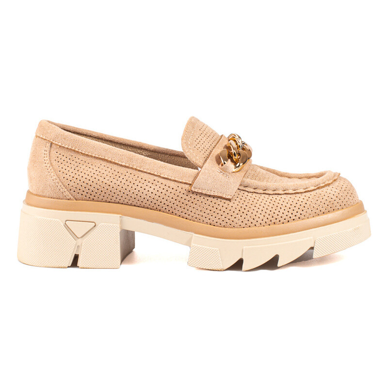 Suede loafers with chain Shelvt beige