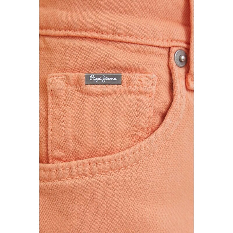 Džínové šortky Pepe Jeans Stella dámské, oranžová barva, hladké, high waist