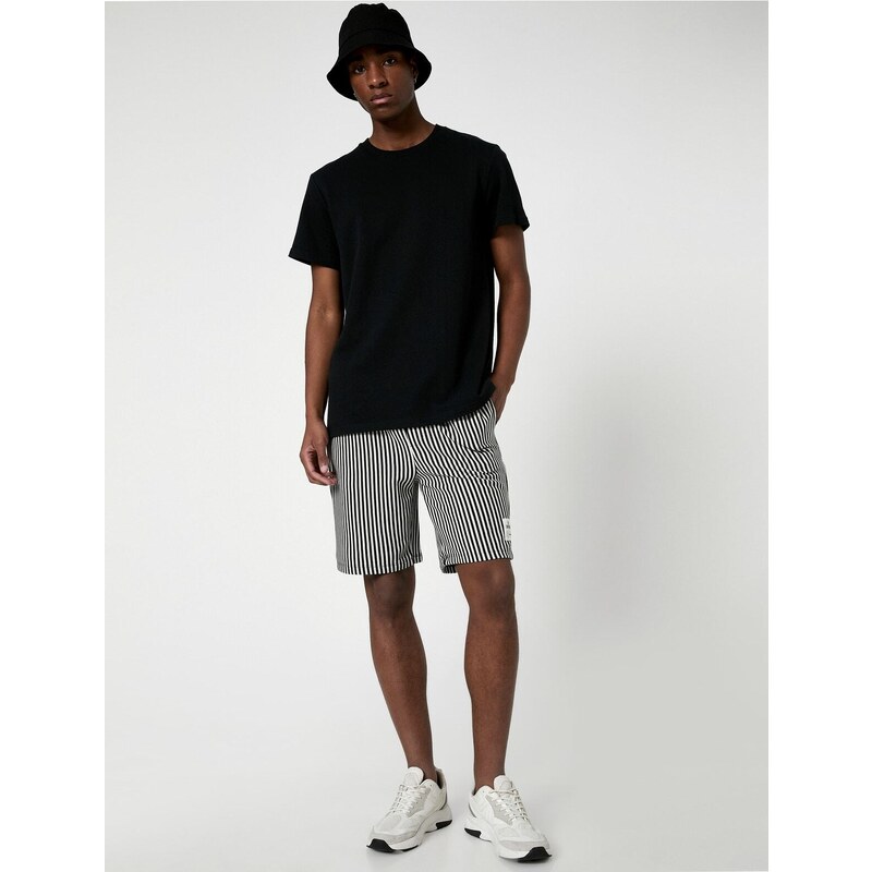 Koton Bermuda Shorts with Label Print, Pocket Detail, Lace-Up Waist.