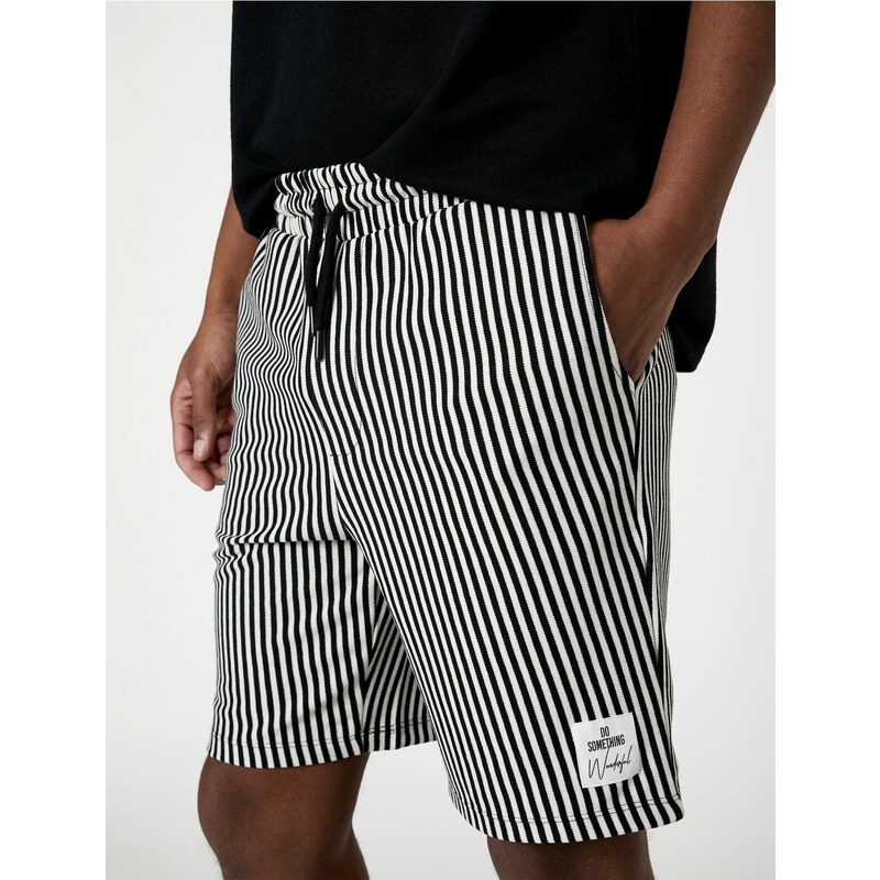 Koton Bermuda Shorts with Label Print, Pocket Detail, Lace-Up Waist.