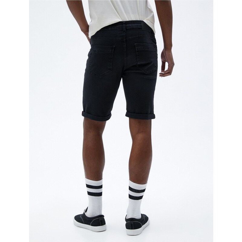 Koton Denim Shorts Buttoned Pocket Detailed Legs Cotton.