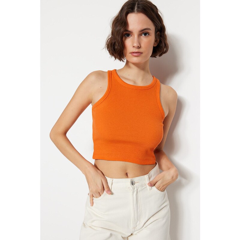 Trendyol Brown-Orange 2-Pack Fitted Crop, Corduroy, Stretchy Knit Undershirt