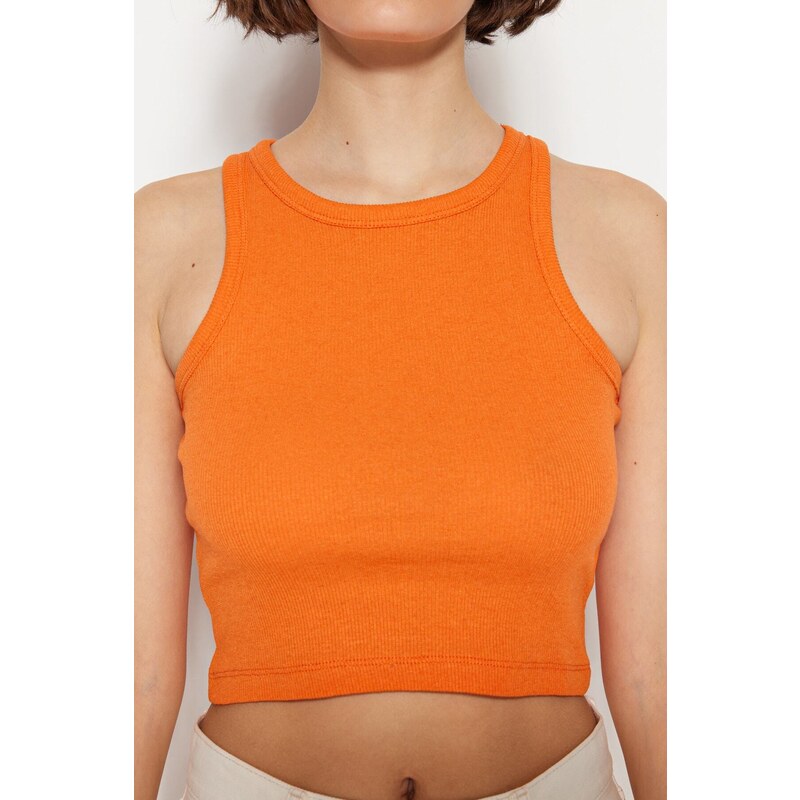 Trendyol Brown-Orange 2-Pack Fitted Crop, Corduroy, Stretchy Knit Undershirt