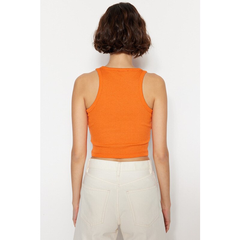 Trendyol Brown-Orange 2-Pack Fitted Crop, Corduroy, Stretchy Knit Undershirt