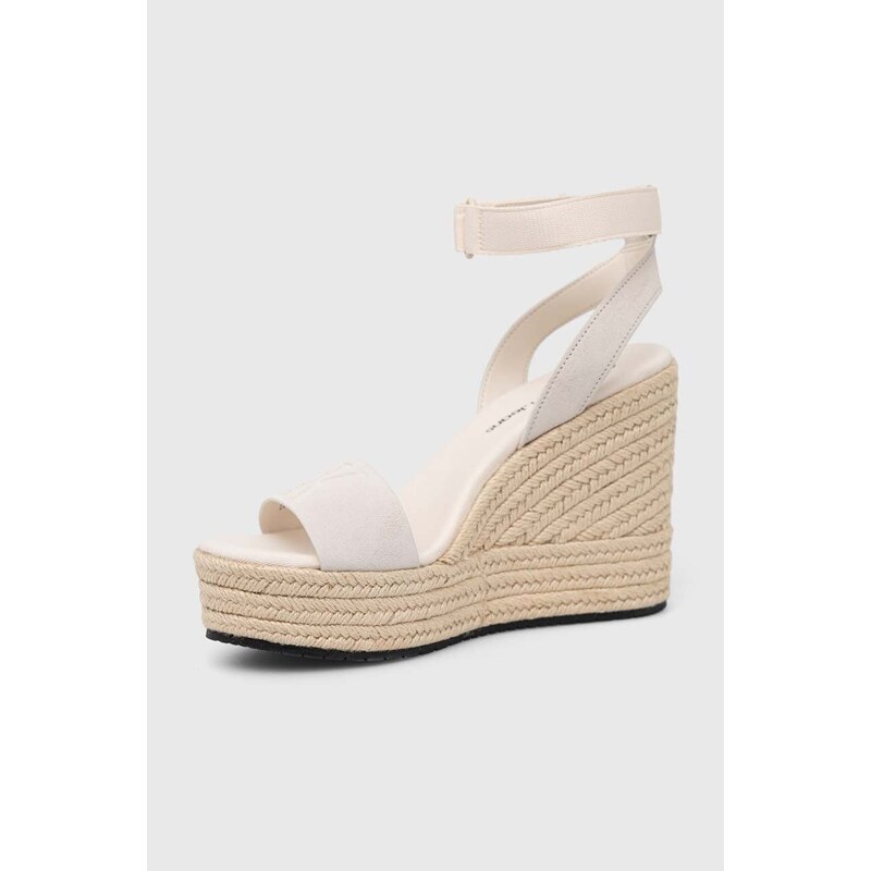 Semišové sandály Calvin Klein Jeans WEDGE SANDAL SU CON MG BTW dámské, béžová barva, na platformě, YW0YW01026