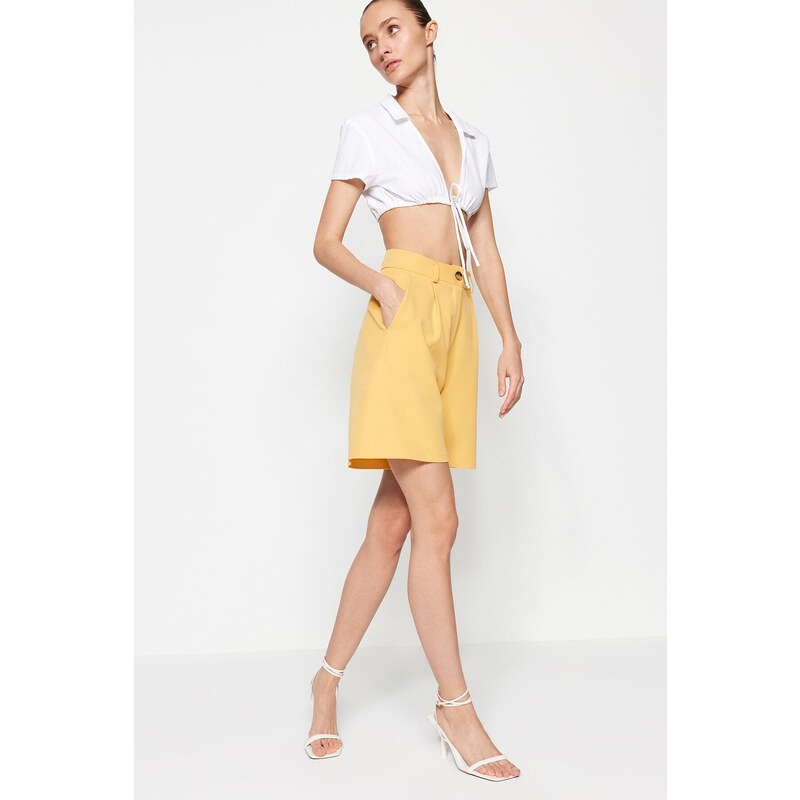 Trendyol Yellow Regular Fit Pocket Woven Shorts