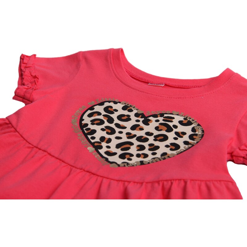 JOYCE Dívčí bavlněné šaty "ANIMAL HEART"/Malinová, béžová