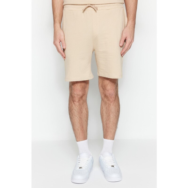 Trendyol Limited Edition Beige Regular 100% Cotton Textured Shorts