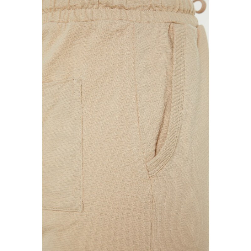 Trendyol Limited Edition Beige Regular 100% Cotton Textured Shorts