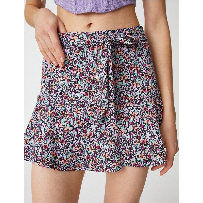 Koton Floral Shorts Skirt with Mini Belt Ruffled Waist.
