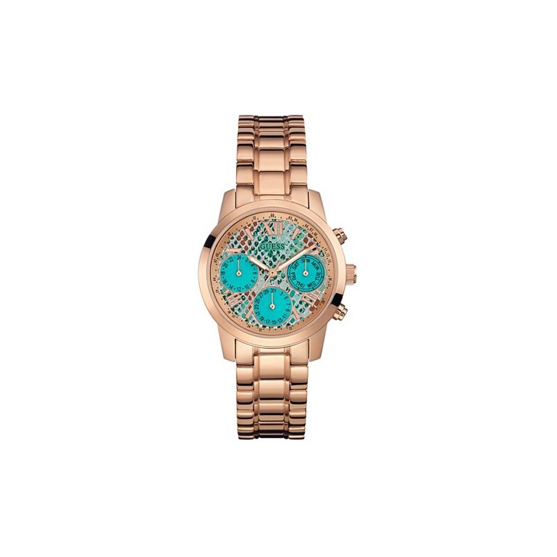 Hodinky Guess Turquoise and Rose Gold-Tone Feminine Classic Sport Watch