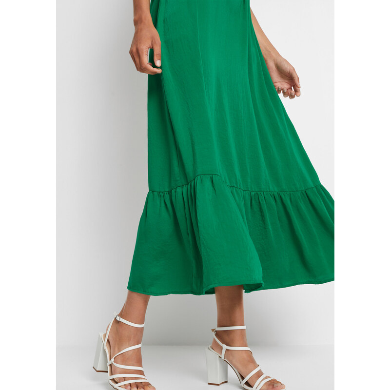 bonprix Saténové dlouhé šaty Zelená