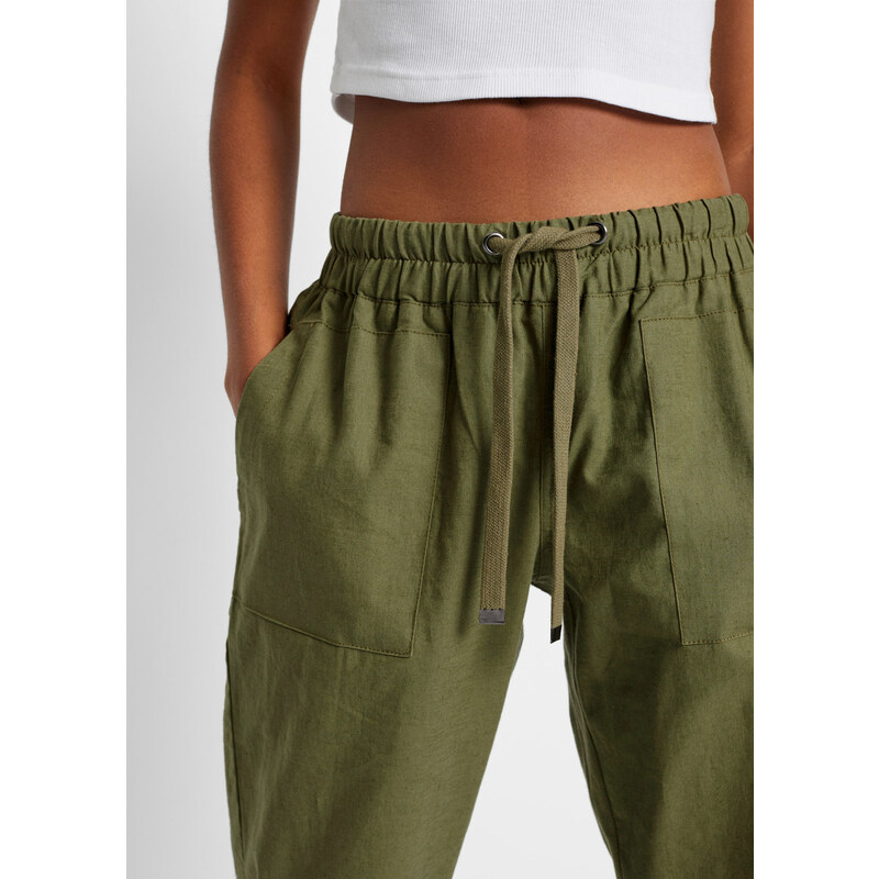 bonprix Kalhoty z leněné směsi Zelená