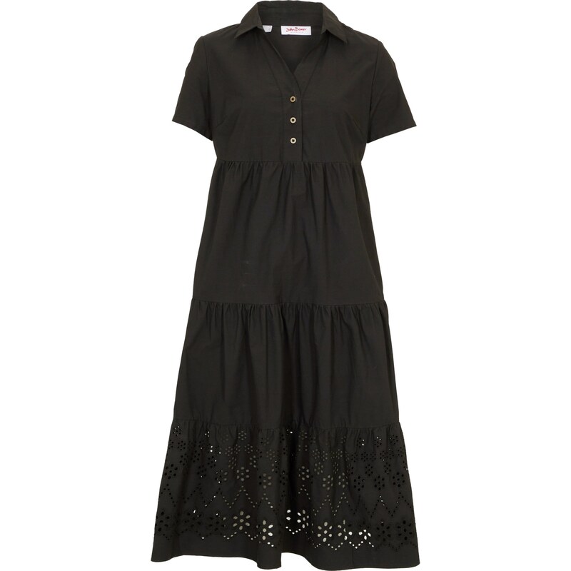 bonprix Tunikové šaty s ažurovou výšivkou Černá