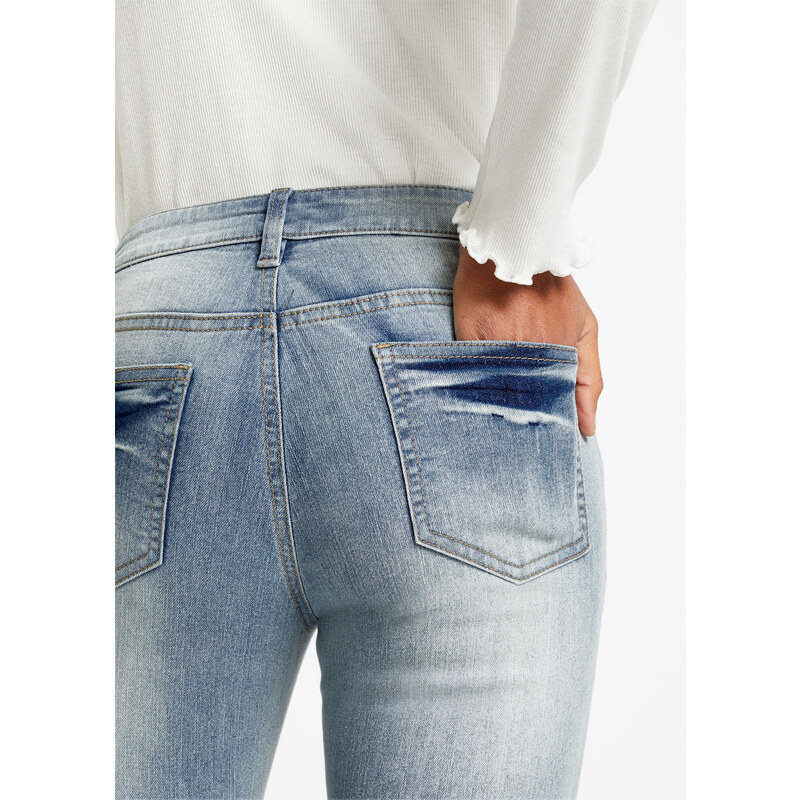bonprix Skinny džíny s potiskem Modrá