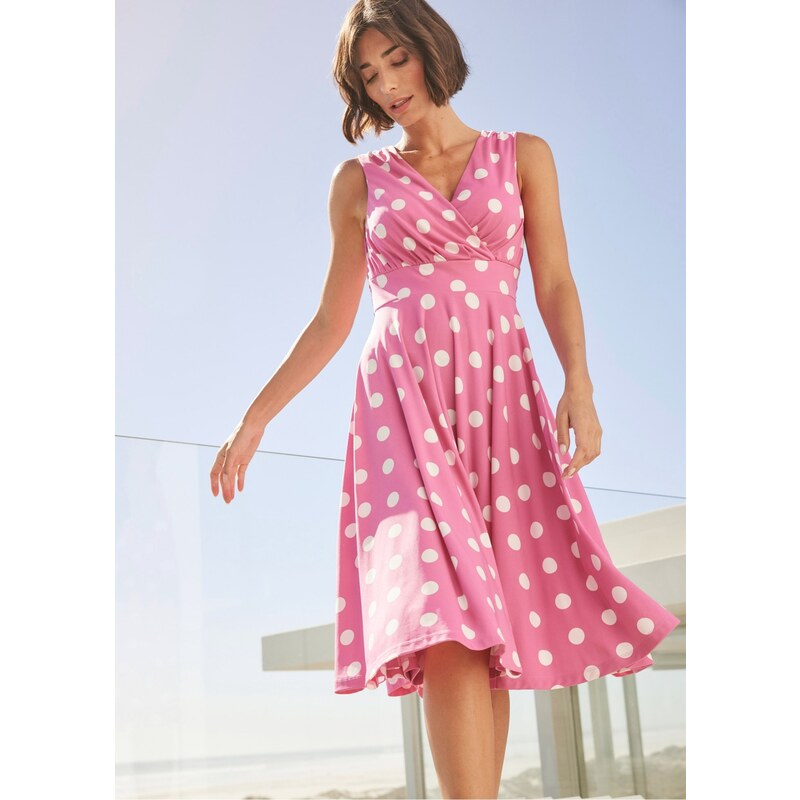 bonprix Úpletové šaty s puntíky Pink