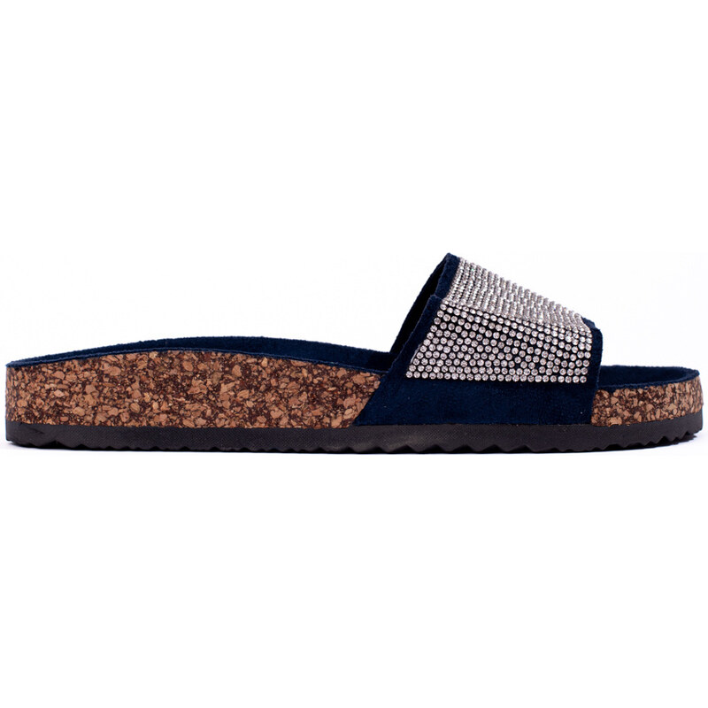 Slippers on the cork with rhinestones navy Shelvt