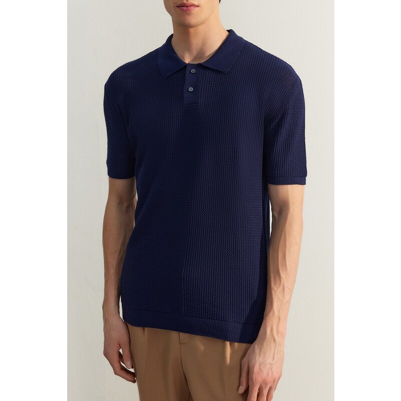 Trendyol Navy Blue Limited Edition Relaxed Short Sleeve Knitwear Polo Neck T-shirt