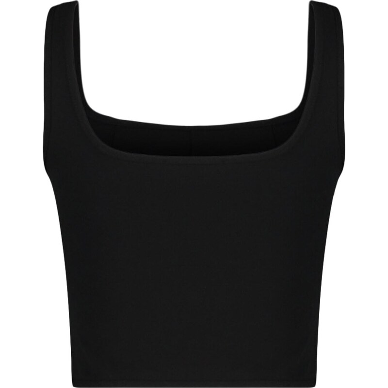 Trendyol Black Tulle Detailed Fitted Crop Square Neck Crepe Knitted Bustier