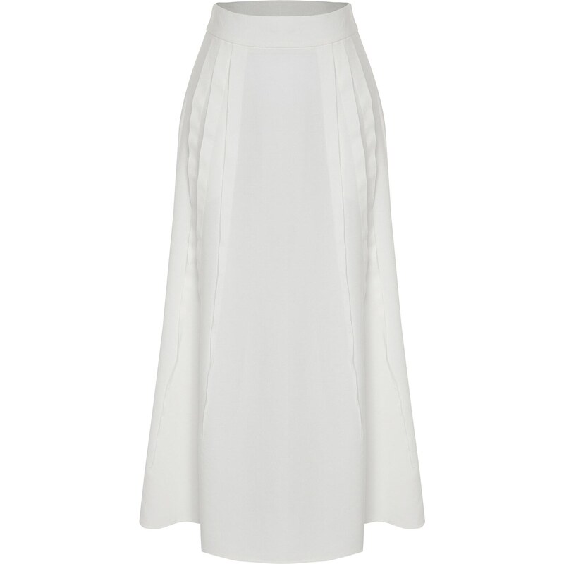 Trendyol X Kevser Sarıoğlu Ecru Lined Woven Skirt with Rib Detail on the Front