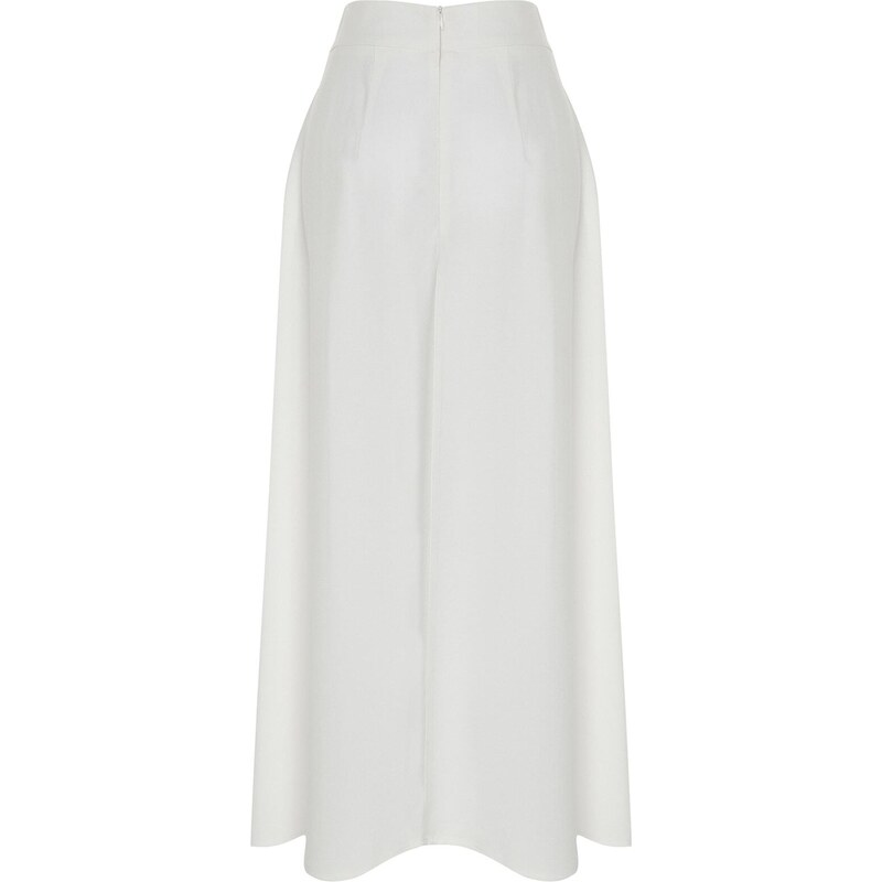 Trendyol X Kevser Sarıoğlu Ecru Lined Woven Skirt with Rib Detail on the Front