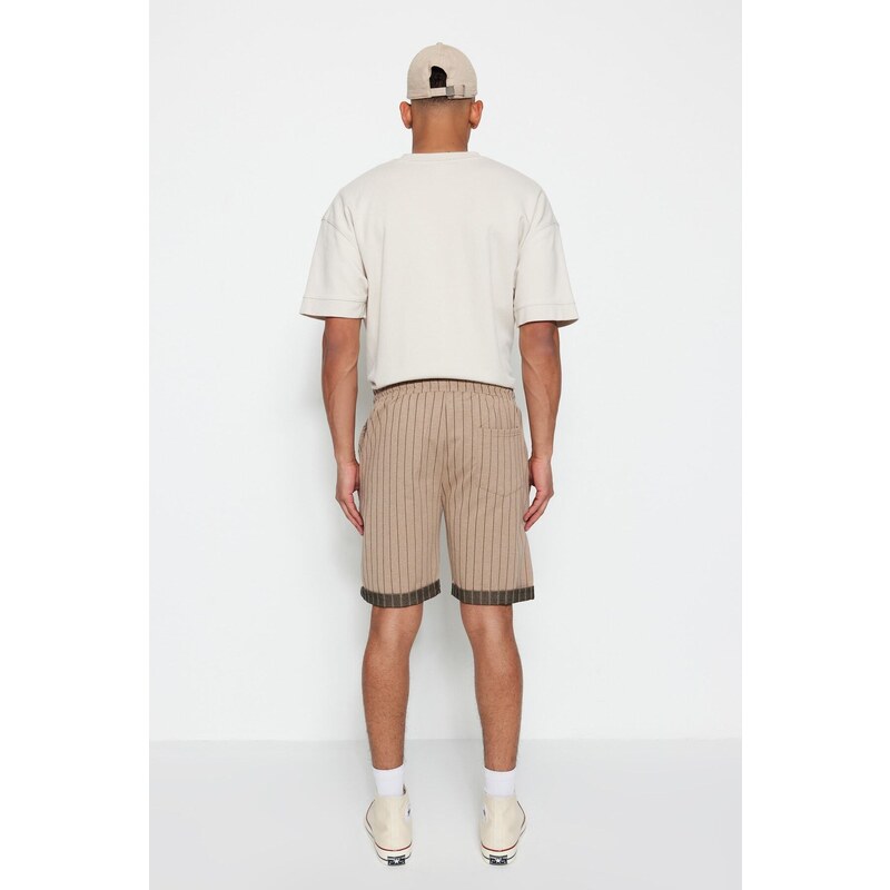 Trendyol Beige Men's Regular Mid-Length/Regular Cut Striped Shorts.