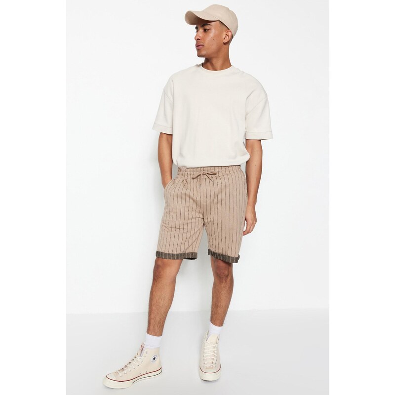 Trendyol Beige Men's Regular Mid-Length/Regular Cut Striped Shorts.