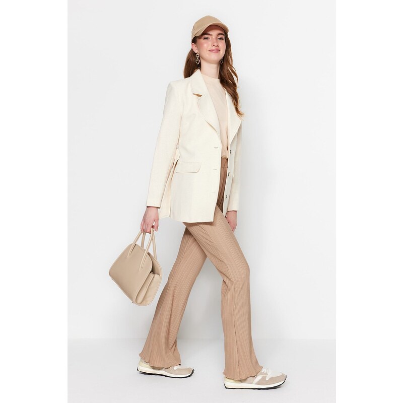 Trendyol Cream Tie Waist Belted Woven Lined Jacket