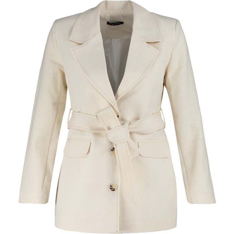 Trendyol Cream Tie Waist Belted Woven Lined Jacket