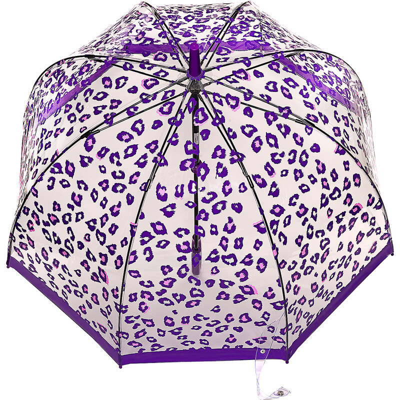 Fulton dámský průhledný deštník Birdcage 2 PURPLE LEOPARD L042