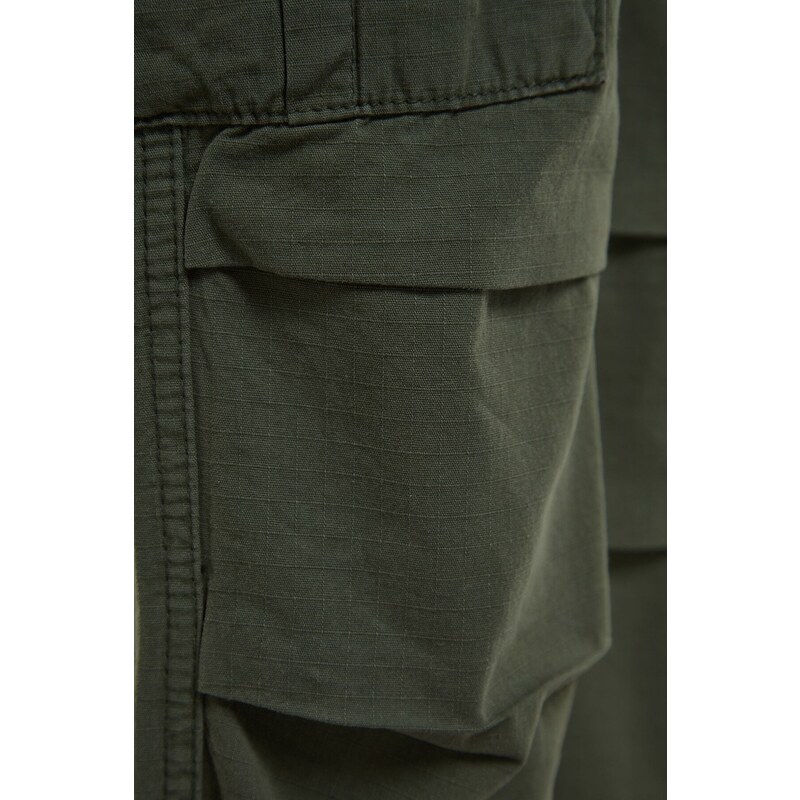 Trendyol Khaki džínové kalhoty s pravidelným pasem a cargo kapsou, ribstop padák