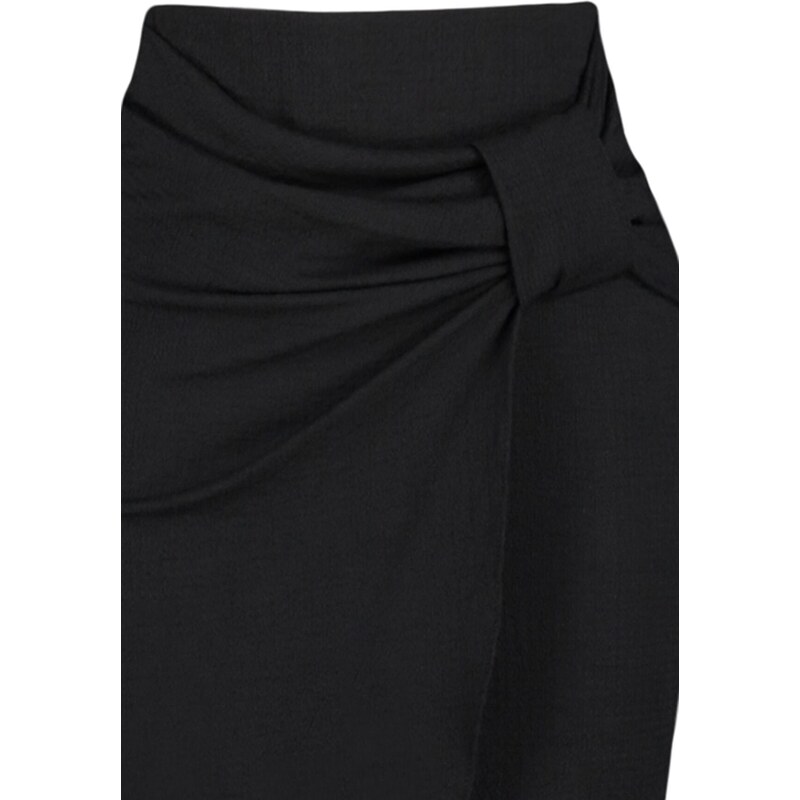 Trendyol Black Crepe Double Breasted High Waist Midi Knitted Skirt