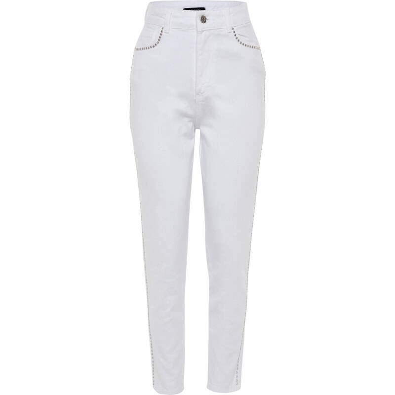 Trendyol White Trocked High Waist Mom Jeans