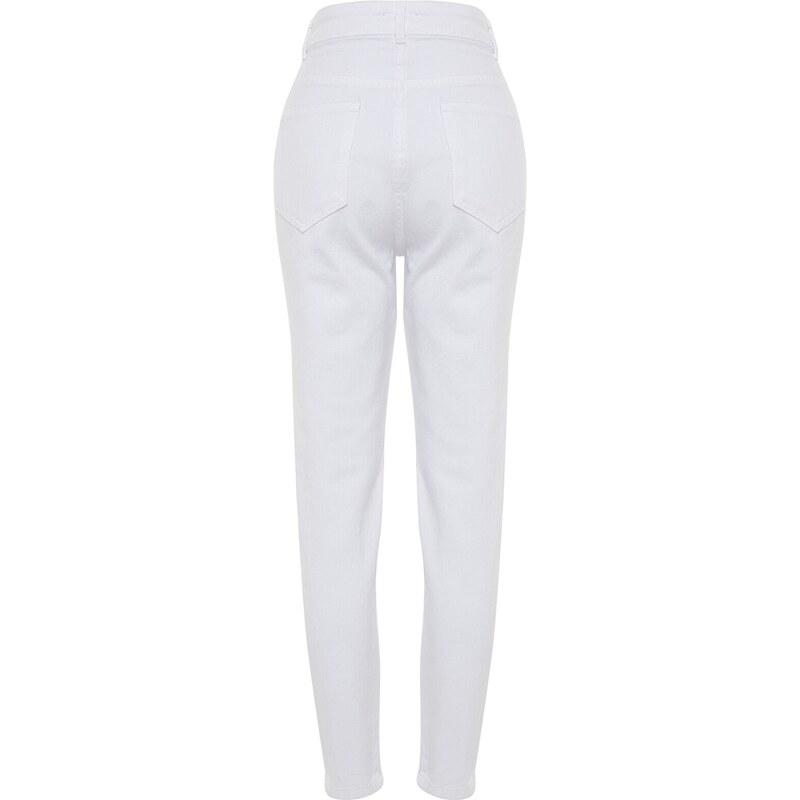 Trendyol White Trocked High Waist Mom Jeans