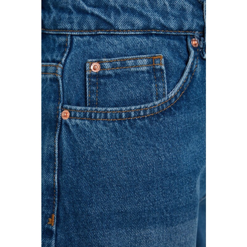 Trendyol Dark Blue Slit Detailed High Waist Denim Shorts