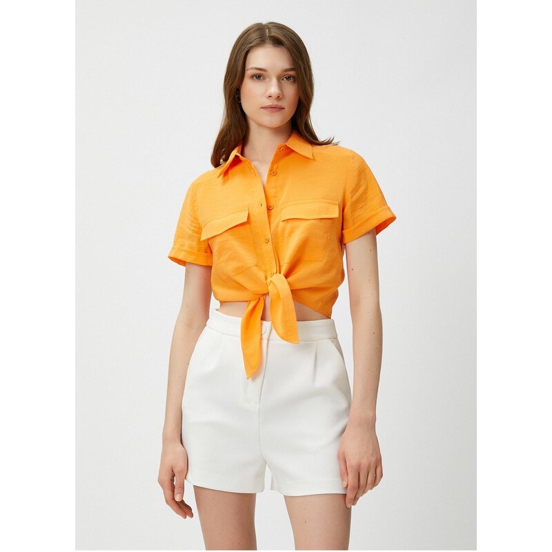 Koton Shirt Collar Plain Orange Women's Shirt 3sak60001ew